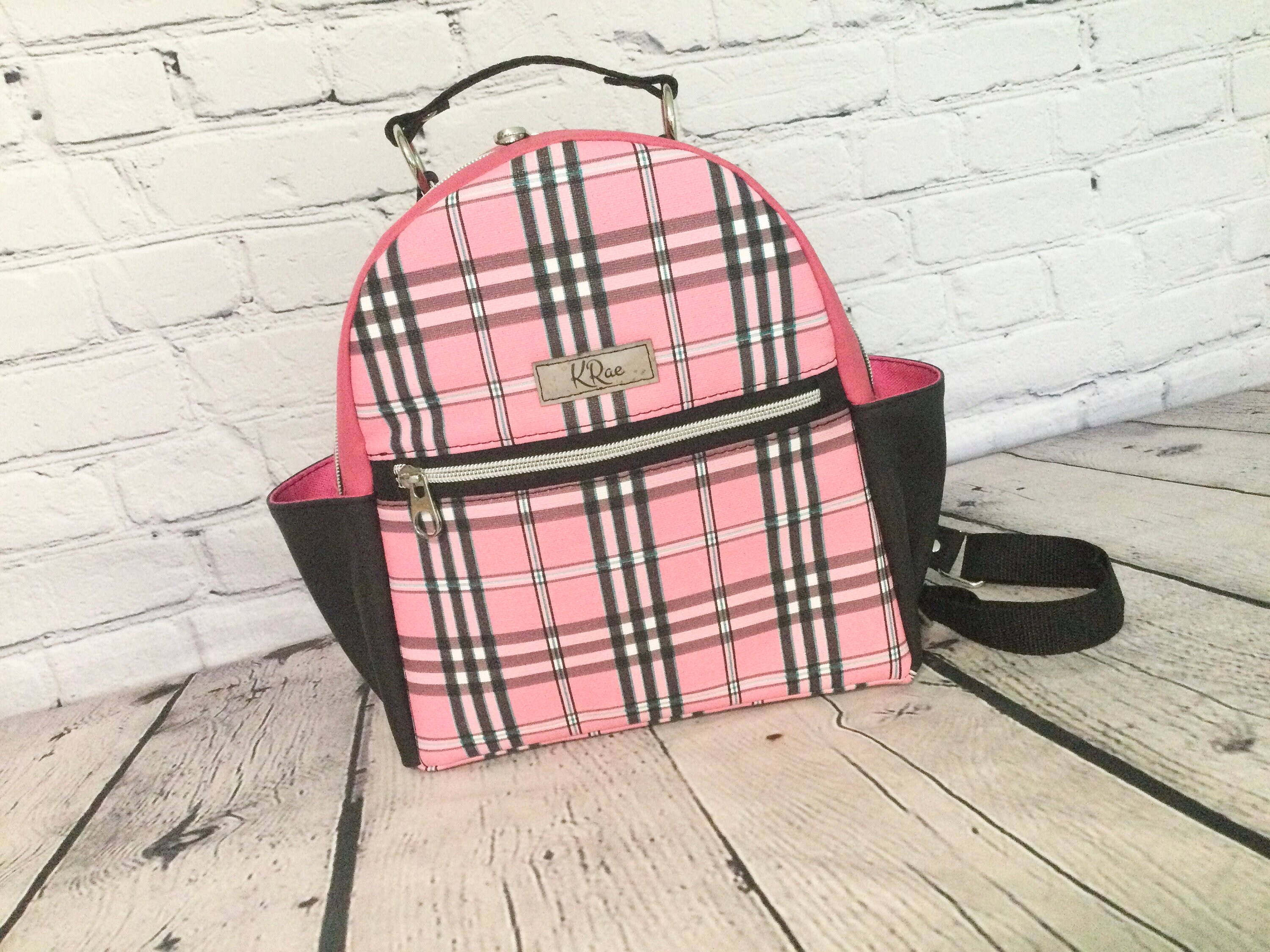 pink plaid backpack