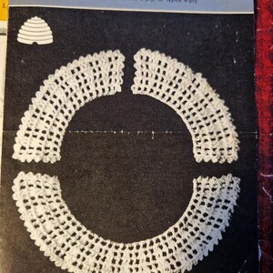 May include: A vintage crochet pattern booklet from Patons Publications, featuring three sets of crochet collars and cuffs. The pattern is for 1452 and costs 6d. The image shows a white crocheted collar.