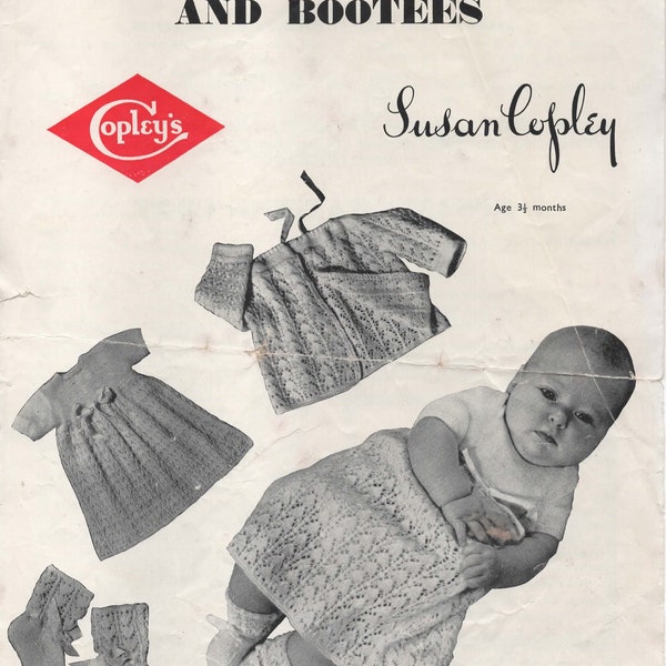 PDF Vintage Copleys  3108 Knitting pattern 2ply matinee jacket coat & bootees baby 18 - 20" chest