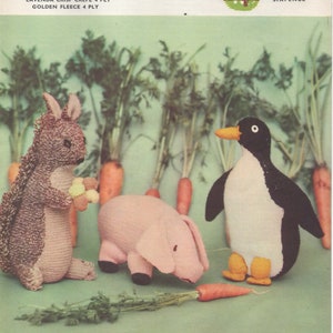 May include: A knitting pattern for a squirrel, penguin, and pig. The pattern is from Lavenda Hand Knit and is for 4 ply yarn. The pattern number is 909 and costs sixpence.