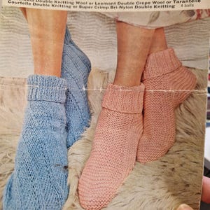Vintage Lee Target 6307 Bed Socks Knitting Pattern Socks Slippers Pink Blue Instant Download PDF