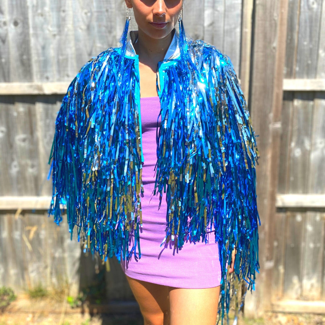 BLUE & SILVER Shimmy Tinsel Jacket Burning Man Boomtown Etsy