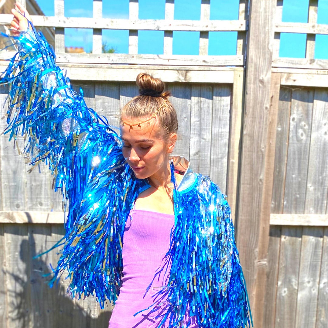 BLUE & SILVER Shimmy Tinsel Jacket Burning Man Boomtown Etsy