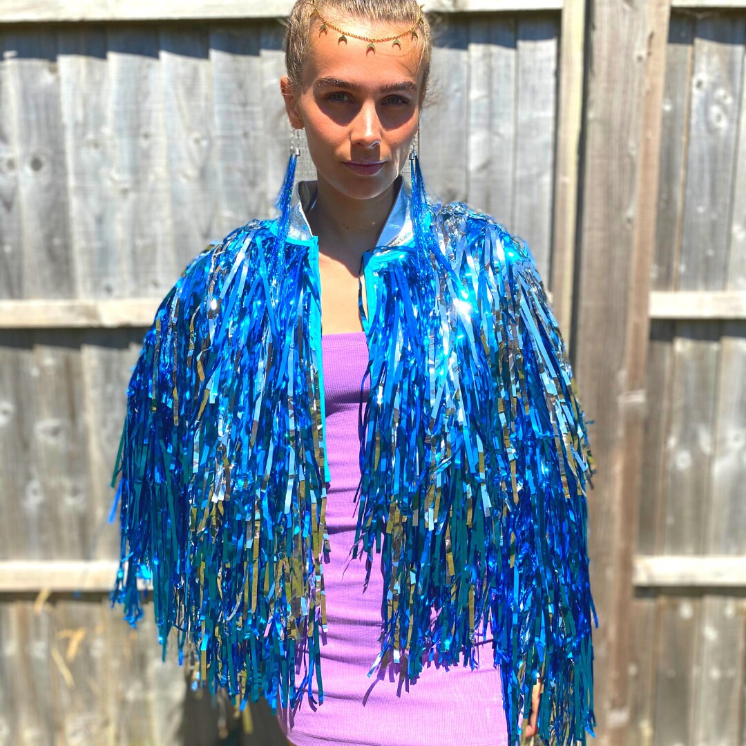 BLUE & SILVER Shimmy Tinsel Jacket Burning Man Boomtown Etsy