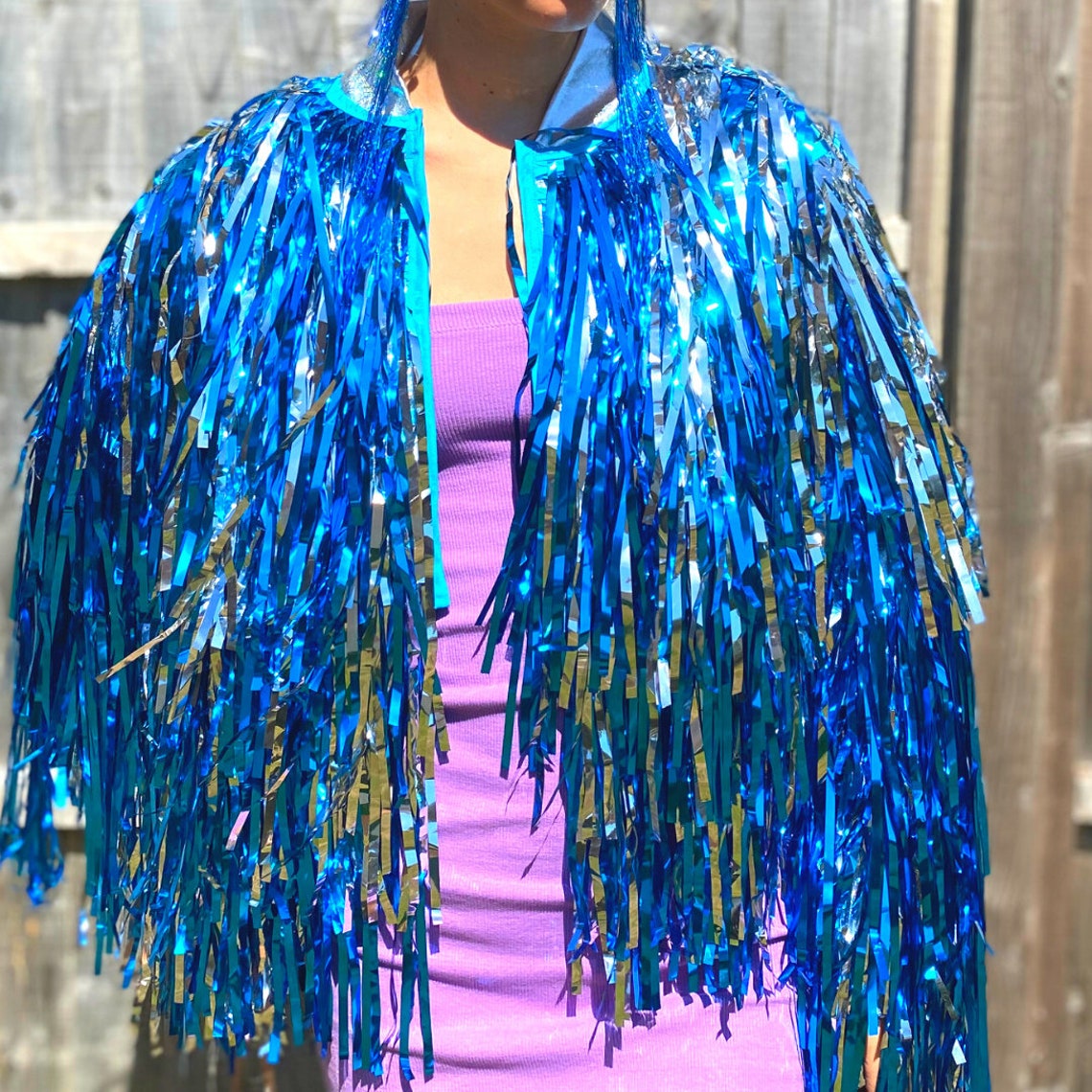 BLUE & SILVER Shimmy Tinsel Jacket Burning Man Boomtown Etsy