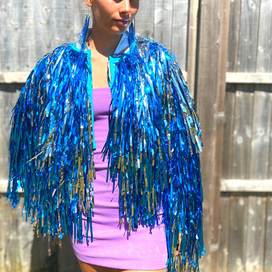 BLUE & SILVER Shimmy Tinsel Jacket Burning Man Boomtown Etsy