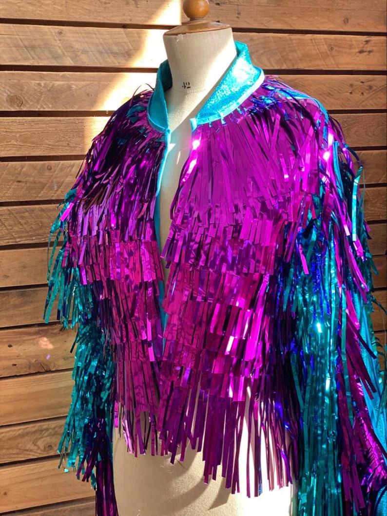 PURPLE & TURQUOISE Striped Water Fall Tinsel Jacket | Etsy