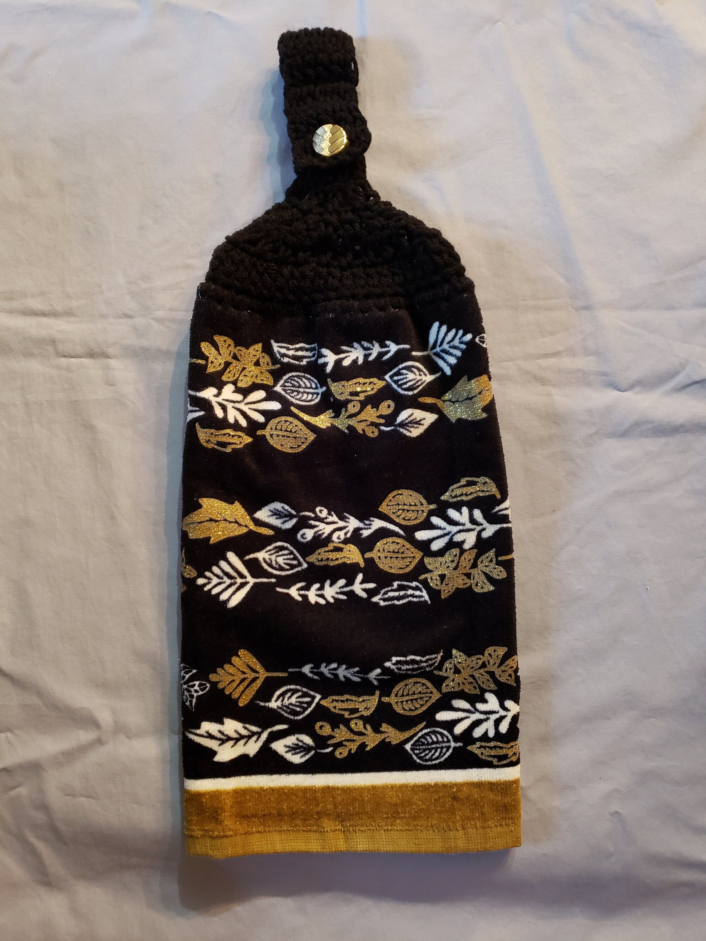 Crocheted golden leaves hand towel Etsy