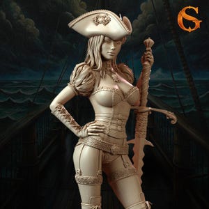 DnD Miniature Pirate Captain miniature for Dungeons and Dragons tabletop RPG Wargaming miniature from SolGood Creations