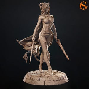 DnD Miniature Female Tiefling Rogue Thief miniature for Dungeons and Dragons tabletop RPG Wargaming miniature from SolGood Creations
