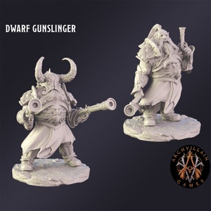 DnD Miniature Dwarf Gunslinger  miniature for Dungeons and Dragons tabletop RPG Wargaming miniature from  Archvillain Games