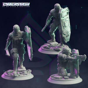 DnD Cyberpunk Miniature Cyberpunk Riot Police miniature for Dungeons and Dragons tabletop RPG Wargaming miniature from Cyberstash