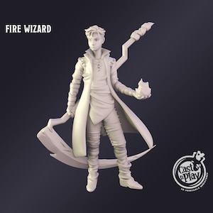 DnD Miniature Young Fire Wizard miniature for Dungeons and Dragons tabletop RPG Wargaming miniature from Cast N Play