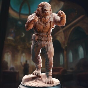 DnD Miniature Leonin Unarmed Fighter Lionfolk miniature for Dungeons and Dragons tabletop RPG Wargaming miniature from DM Stash