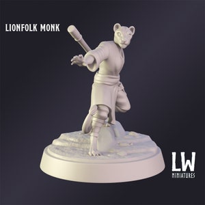 DnD Miniature Lionfolk Monk miniature for Dungeons and Dragons tabletop RPG Wargaming miniature from Lost World Miniatures