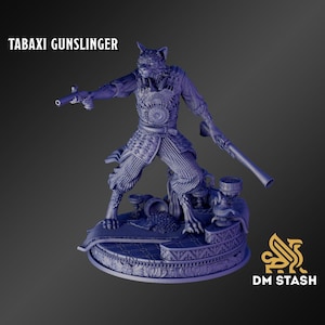 DnD Miniature Tabaxi Gunslinger miniature for Dungeons and Dragons tabletop RPG Wargaming miniature from DM Stash
