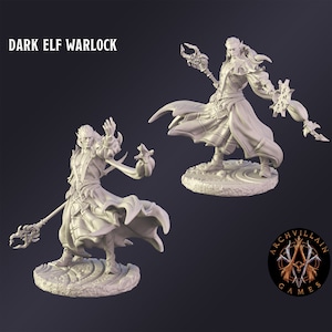 DnD Miniature Dark Elf Warlock  miniature for Dungeons and Dragons tabletop RPG Wargaming miniature from  Archvillain Games