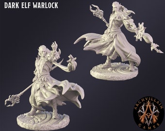 DnD Miniature Dark Elf Warlock  miniature for Dungeons and Dragons tabletop RPG Wargaming miniature from  Archvillain Games