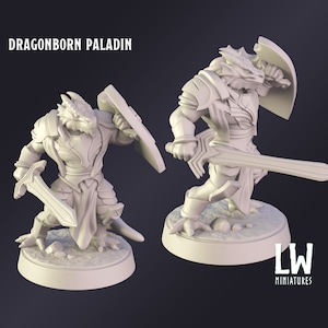 DnD Miniature Dragonborn Paladin miniature for Dungeons and Dragons tabletop RPG Wargaming miniature from Lost World Miniatures