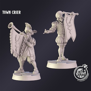 DnD Miniature Town Crier miniature for Dungeons and Dragons tabletop RPG Wargaming miniature from Cast N Play
