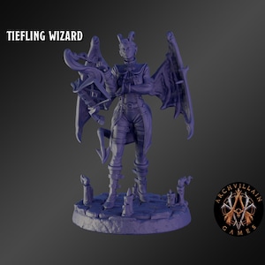 DnD Miniature Tiefling Wizard  miniature for Dungeons and Dragons tabletop RPG Wargaming miniature from  Archvillain Games