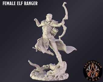 DnD Miniature Female Elf Ranger  miniature for Dungeons and Dragons tabletop RPG Wargaming miniature from  Archvillain Games