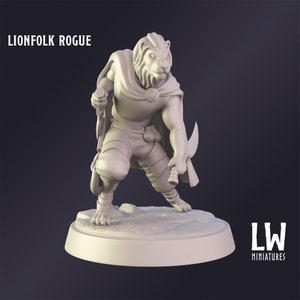 DnD Miniature Lionfolk Rogue miniature for Dungeons and Dragons tabletop RPG Wargaming miniature from Lost World Miniatures
