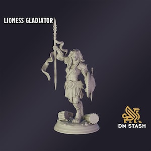 DnD Miniature Leonin Gladiator miniature for Dungeons and Dragons tabletop RPG Wargaming miniature from DM Stash