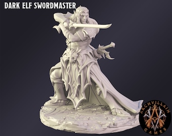 DnD Miniature Dark Elf Swordmaster  miniature for Dungeons and Dragons tabletop RPG Wargaming miniature from  Archvillain Games