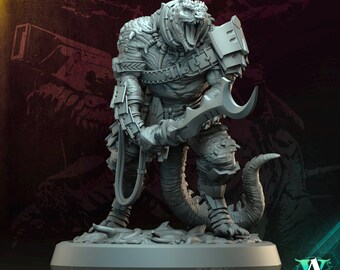 Wargame Miniature Grimdark Lizard Infantry miniature for Dungeons and Dragons tabletop RPG Wargaming miniature from  Archvillain Games