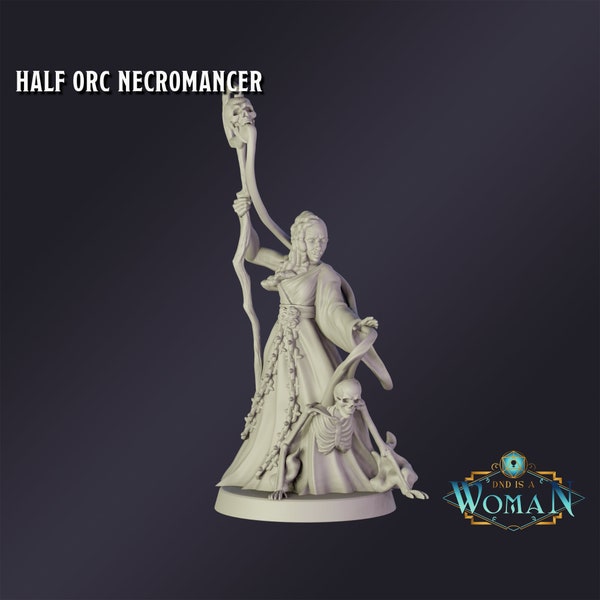 Half Orc Necromancer Premium Tabletop Game miniature from DnD is a Woman, Dungeons and Dragons, Pathfinder