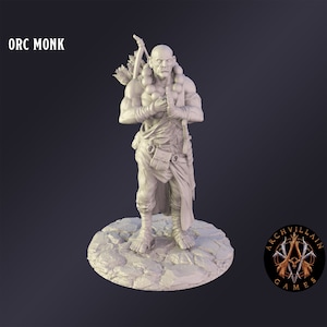 DnD Miniature Orc Monk  miniature for Dungeons and Dragons tabletop RPG Wargaming miniature from  Archvillain Games