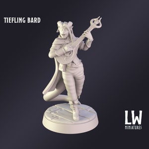 DnD Miniature Tiefling Bard miniature for Dungeons and Dragons tabletop RPG Wargaming miniature from Lost World Miniatures