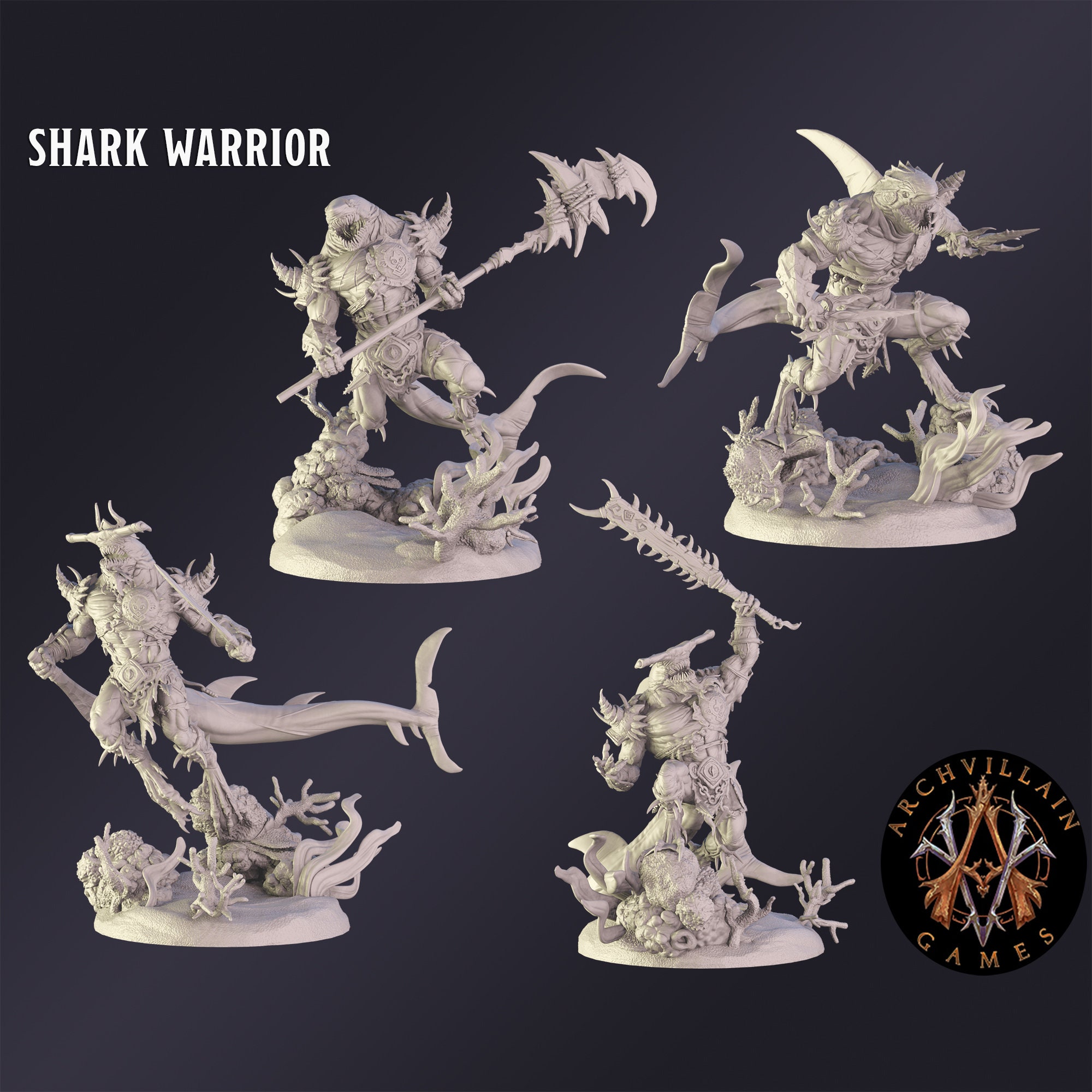 DnD Miniature Shark Warrior  miniature for Dungeons and Dragons tabletop RPG Wargaming miniature from  Archvillain Games