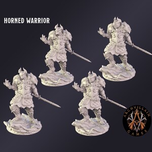 DnD Miniature Horned Warrior  miniature for Dungeons and Dragons tabletop RPG Wargaming miniature from  Archvillain Games