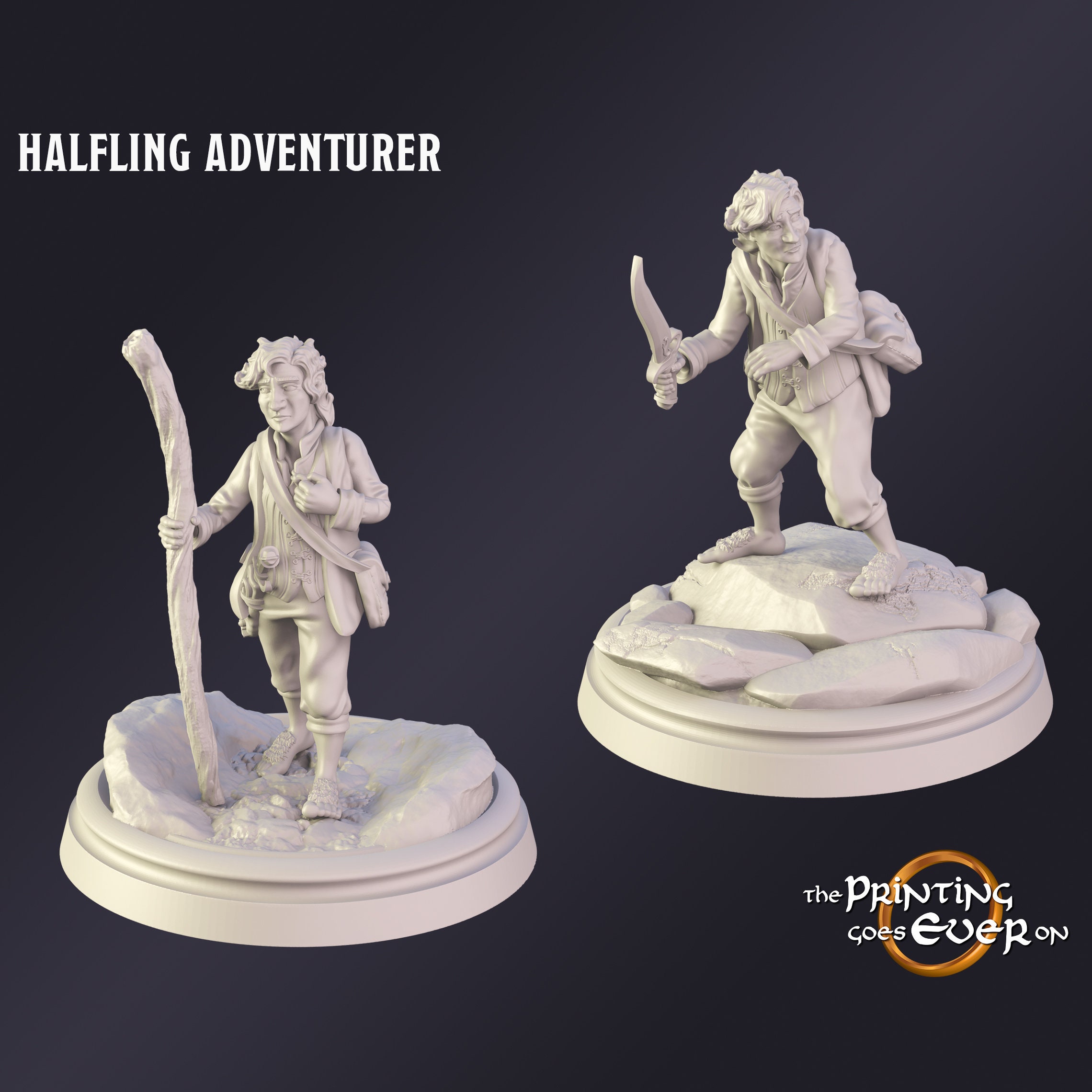 DnD Miniature Halfling Adventurer miniature for Dungeons and Dragons tabletop RPG Wargaming miniature from The Printing Goes Ever On