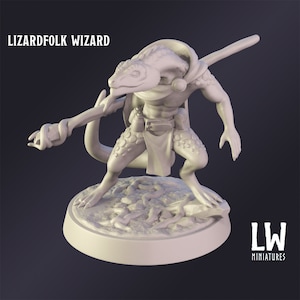 DnD Miniature Lizardfolk Wizard miniature for Dungeons and Dragons tabletop RPG Wargaming miniature from Lost World Miniatures