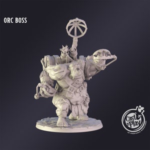 DnD Miniature Orc Boss miniature for Dungeons and Dragons tabletop RPG Wargaming miniature from Cast N Play
