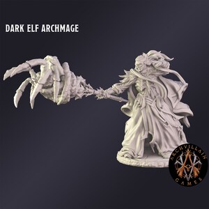 DnD Miniature Dark Elf Archmage  miniature for Dungeons and Dragons tabletop RPG Wargaming miniature from  Archvillain Games
