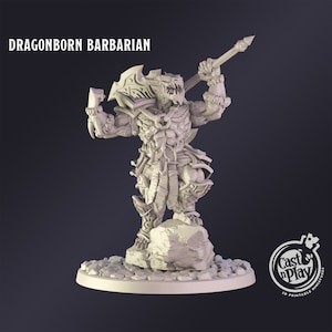 DnD Miniature Dragonborn Barbarian miniature for Dungeons and Dragons tabletop RPG Wargaming miniature from Cast N Play