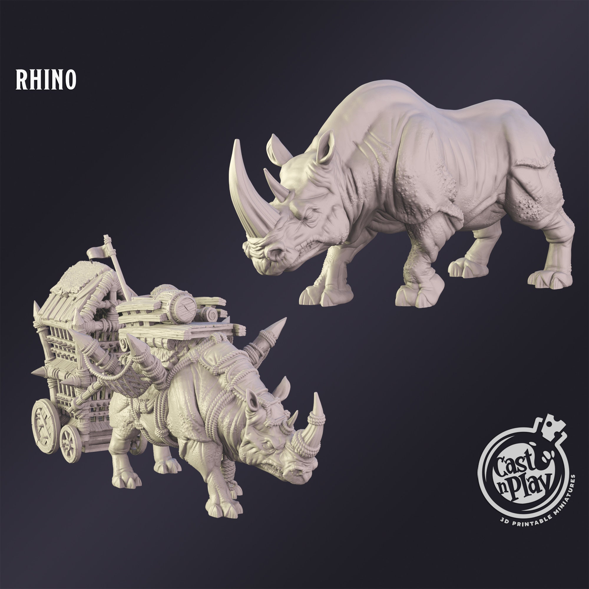 Rhino Premium Tabletop Game Miniature From Cast N Play, Dungeons