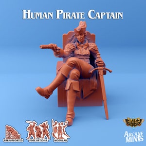 DnD Miniature Human Pirate Captain miniature for Dungeons and Dragons tabletop RPG Wargaming miniature from Sordane Publishing
