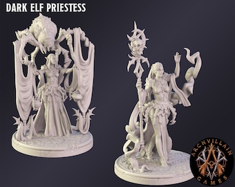 DnD Miniature Dark Elf Priestess  miniature for Dungeons and Dragons tabletop RPG Wargaming miniature from  Archvillain Games