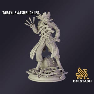 DnD Miniature Tabaxi Swashbuckler Rogue miniature for Dungeons and Dragons tabletop RPG Wargaming miniature from DM Stash