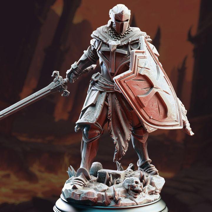 DnD Miniature Cursed Fallen Paladin miniature for Dungeons and Dragons tabletop RPG Wargaming miniature from DM Stash