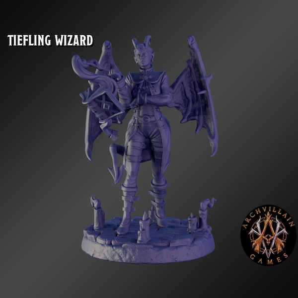 Tiefling Wizard Premium Tabletop Game miniature from Archvillain Games, Dungeons and Dragons, Pathfinder