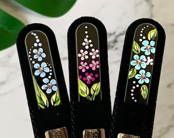 Limas de unha de vidro com cristais Swarovski florais - Conjunto de 3 limas longas