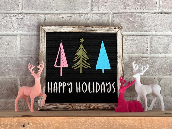 Pastel Christmas Trees Letter Board Icons - Happy Holidays