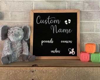 Baby announcement letter board icons + Custom Name - Pounds, Ounces, & Inches- Baby letter board icons