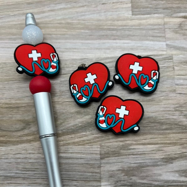 Heart Stethoscope Silicone Focal Beads | Nurse Focal Bead | Healthcare Focal Beads | Pen Beads | Keychain beads